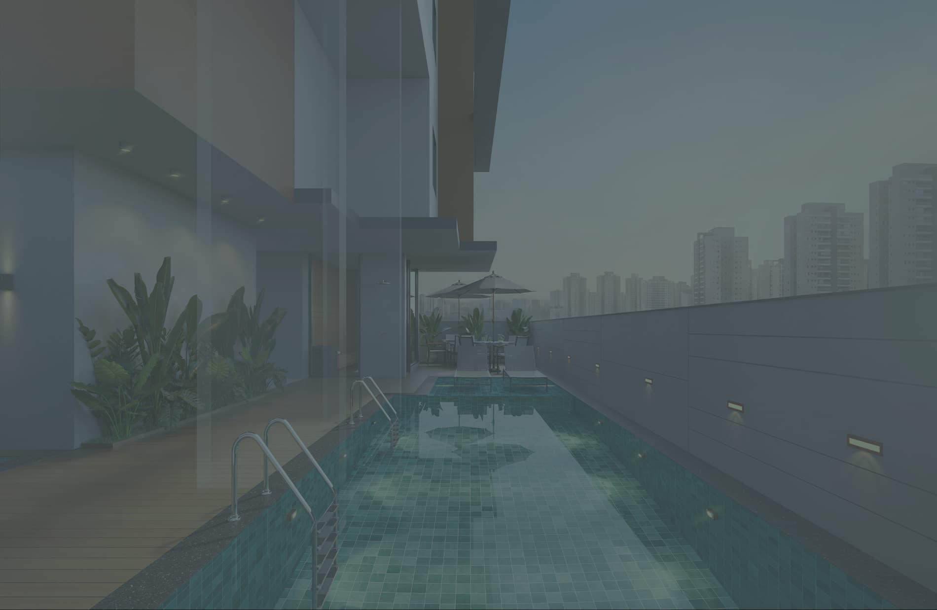 Piscina do Vitale Residencial ao entardecer