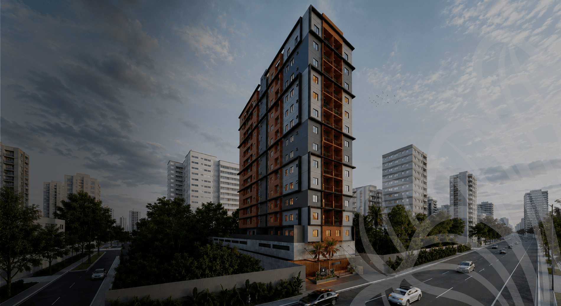 Fachada do Vitale Residencial vista em contra-plongée